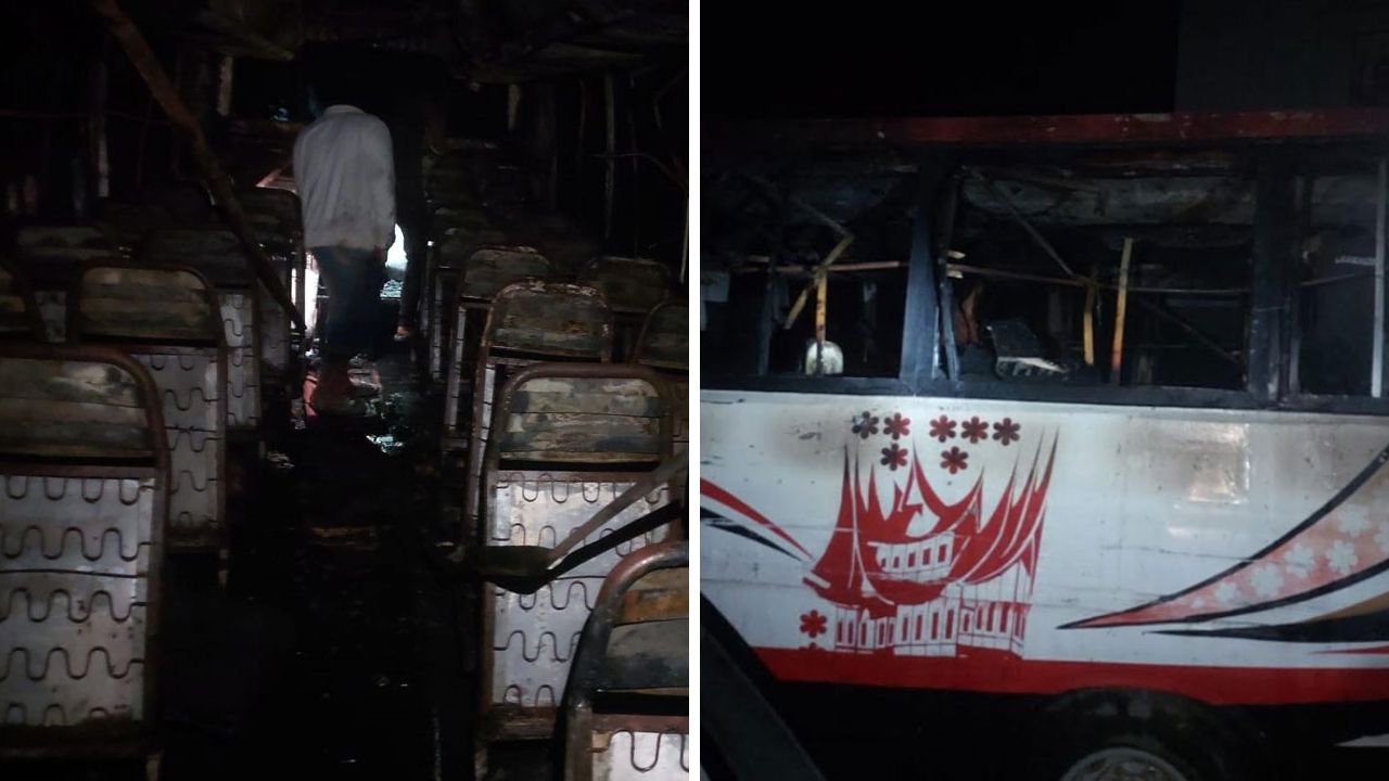 ধামরাইয়ে পার্কিং করা বাসে আগুন